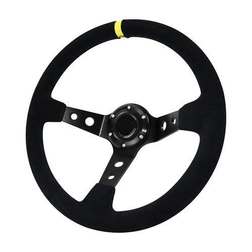 Black 350mm suede steering - suede,